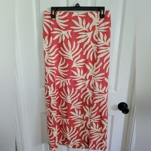 A New Day Women’s Maxi Skirt Red White Leaf Print Tropical Slit Size Medium